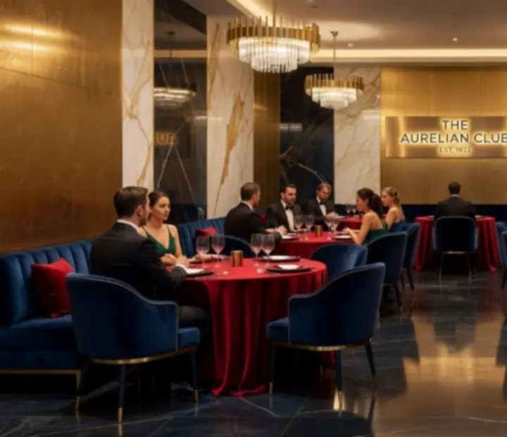 Luksuzni interijer restorana s arhitektonskim detaljima koji suptilno podsjećaju na casino.