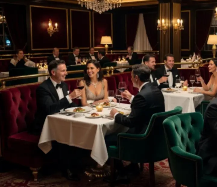 Cinematičan interijer restorana u sklopu Zadar Casino prostora tijekom večere.